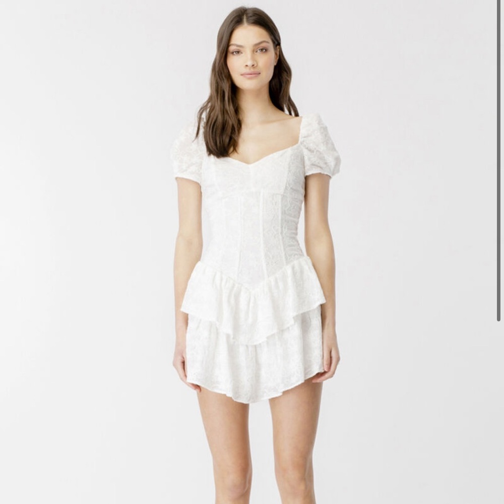 Bardot Broderie Corset Dress In Ivory